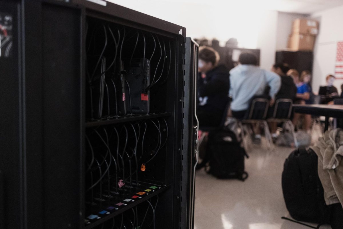 A mostly empty Chromebook cart in a classroom. A sight too often seen by students and teachers alike. 