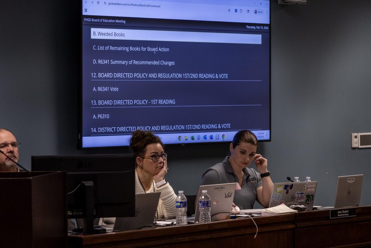 Members of the board, including secretary Jane Hepler, look exhaustingly toward the audience. The recent challenges toward literature have put the issue front and center, straining resources of all departments. 