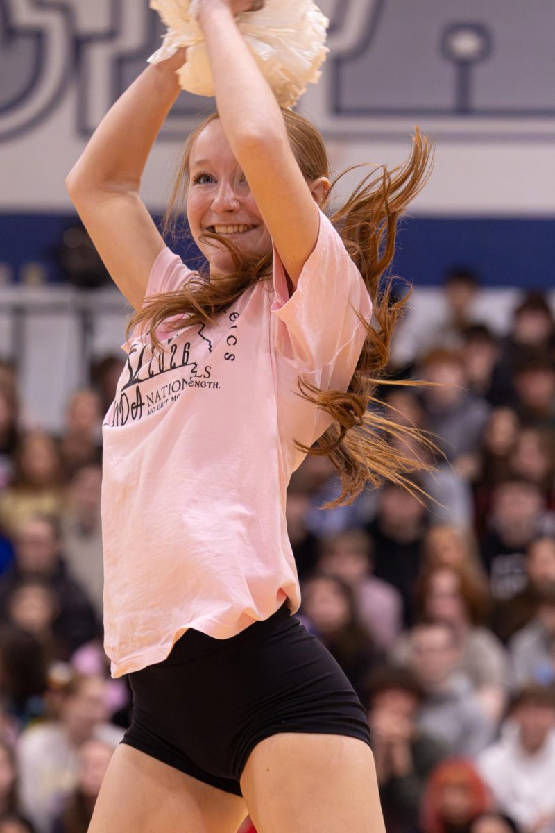 With excitement and high energy in the air on Feb 20. During the pep assembly. Senior Kennedy Rodgers danced through her routine with smiles and joy as it was one of her last times performing their particular performances when Rodgers and her teammates had gone to Nationals at NDA. 