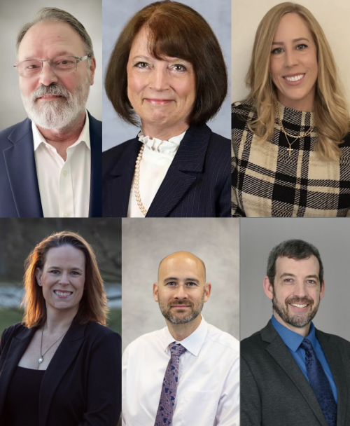 A picture of the six Board of Education candidates running for the April 7 election. (From Left to Right) Top Row: Candidate David Jaworski, Board member Jane Puszkar, Candidate Lauren Greenwood. Bottom Row: Candidate Sara Dillard, Candidate Jason Adams, Candidate Kevin McGuire. Dillard, Adams, and McGuire all will be attending the Candidate forum on March 31 to be asked questions by the district community. 