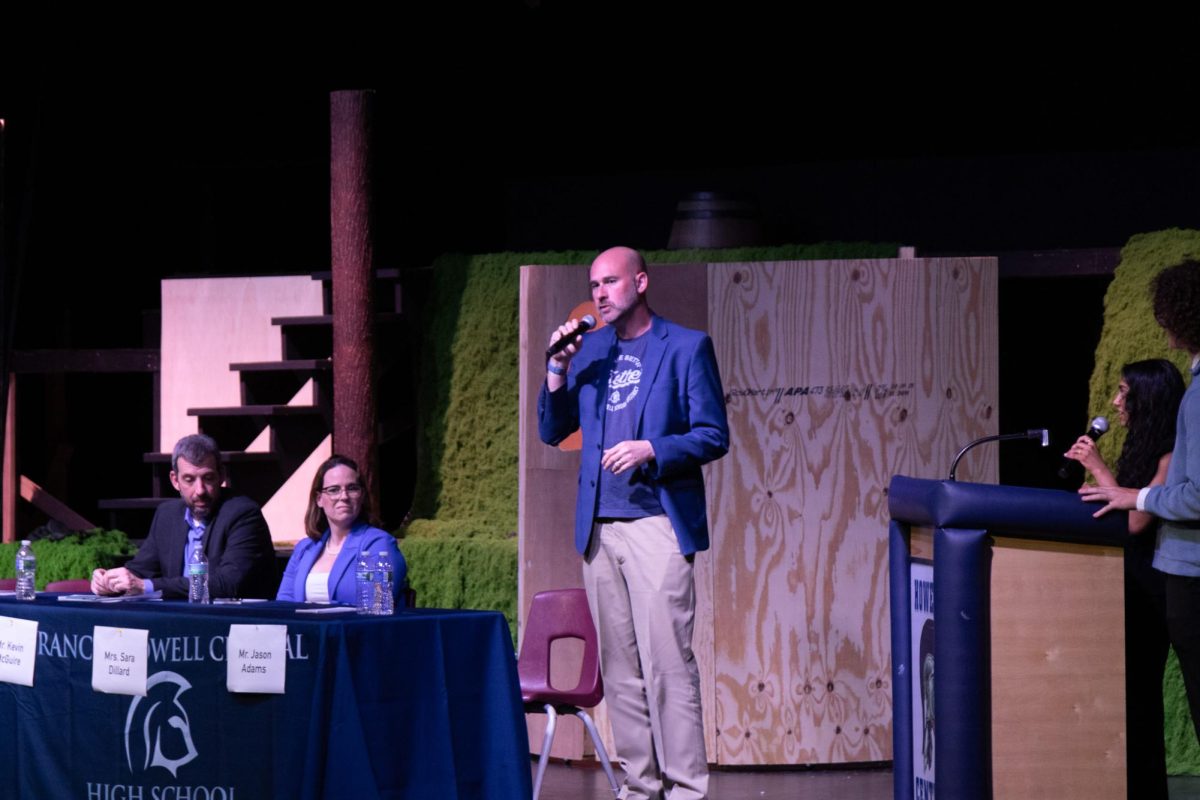 Adams, Dillard, and McGuire shown at the annual Candidate Forum. Their appearance at this event provided a chance for them to answer questions posed from the community and provide insight toward their individual campaigns. 