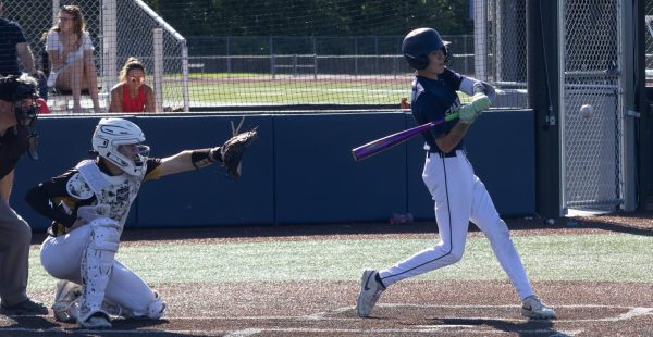 On May 13, Kyle Goughenour swung his bat at the pitch from Fort Zumwalt East. Pivoting his hips, Goughenour creates power through his body for a double.